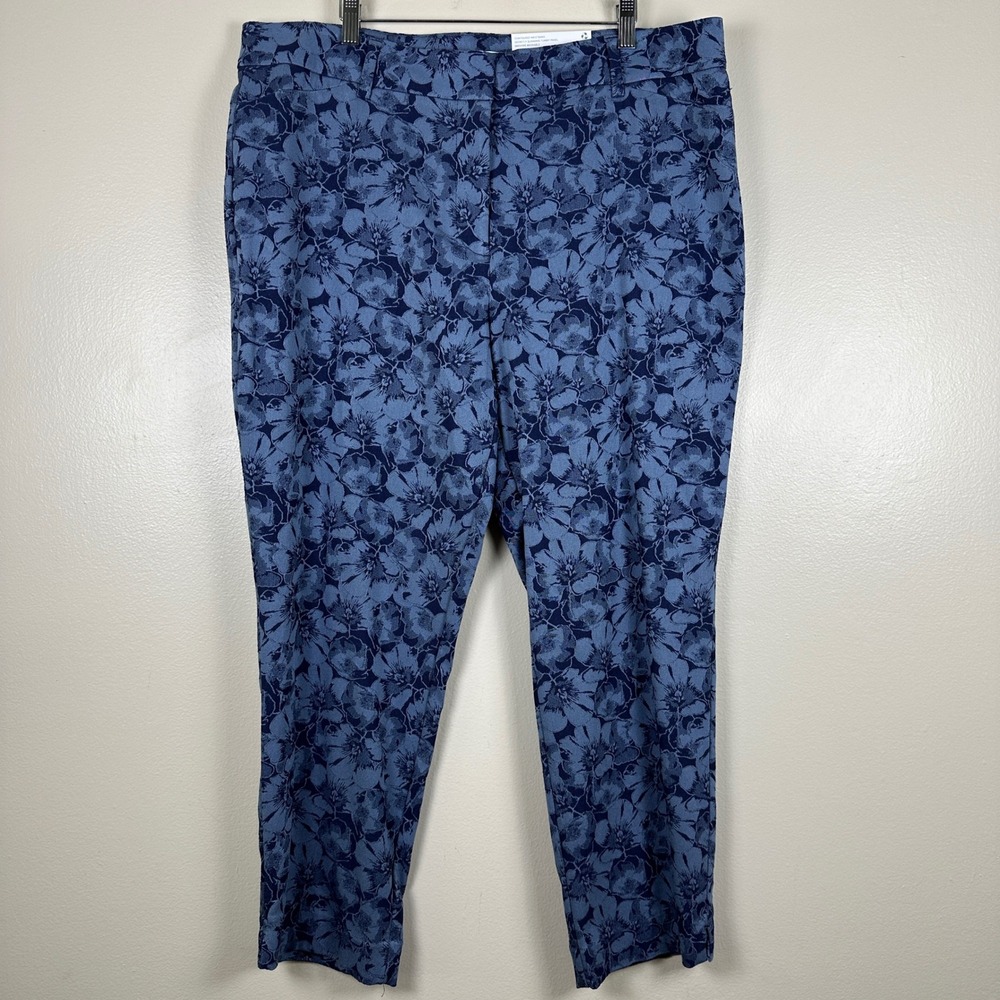 Liz Claiborne Women's 16 Emma Slim Leg Ankle Pants Indigo Floral Jacquard NEW